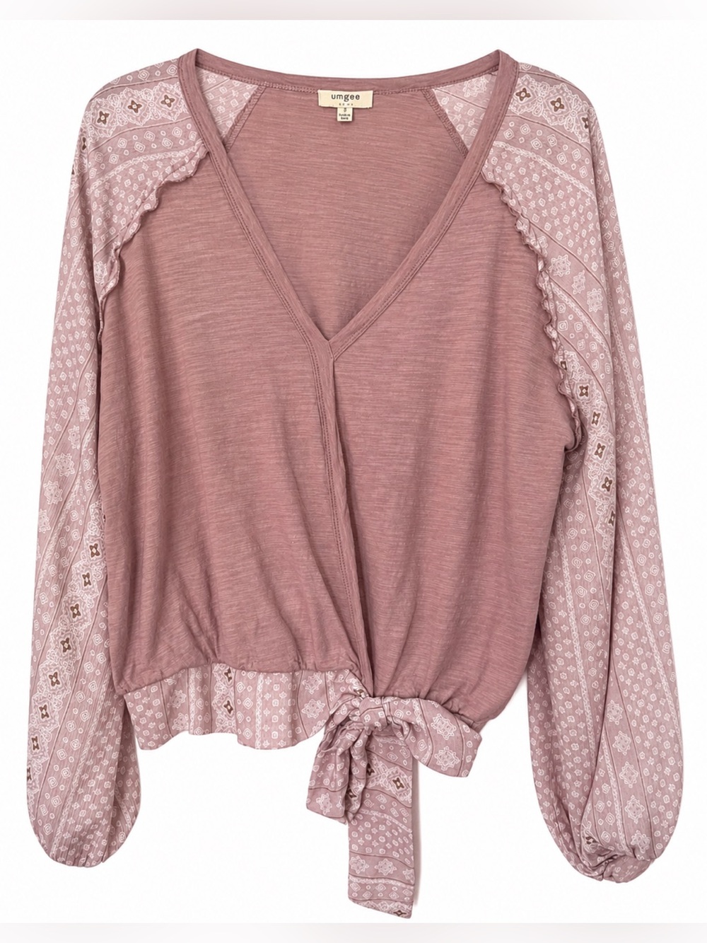 Umgee Bandana Print Tie-Front V-Neck Top- S